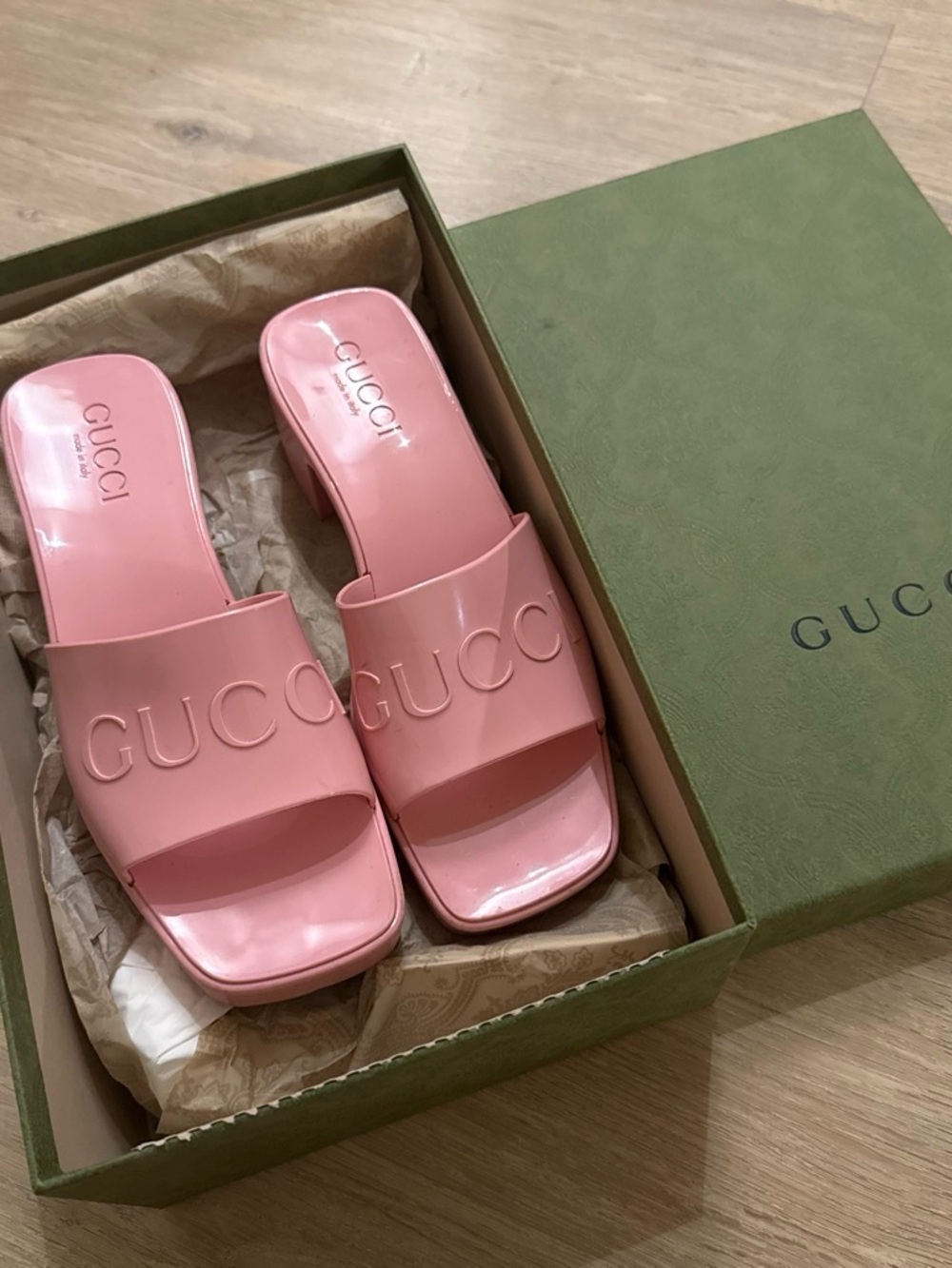 Gucci Wild Rose Rubber Slide Mules 36